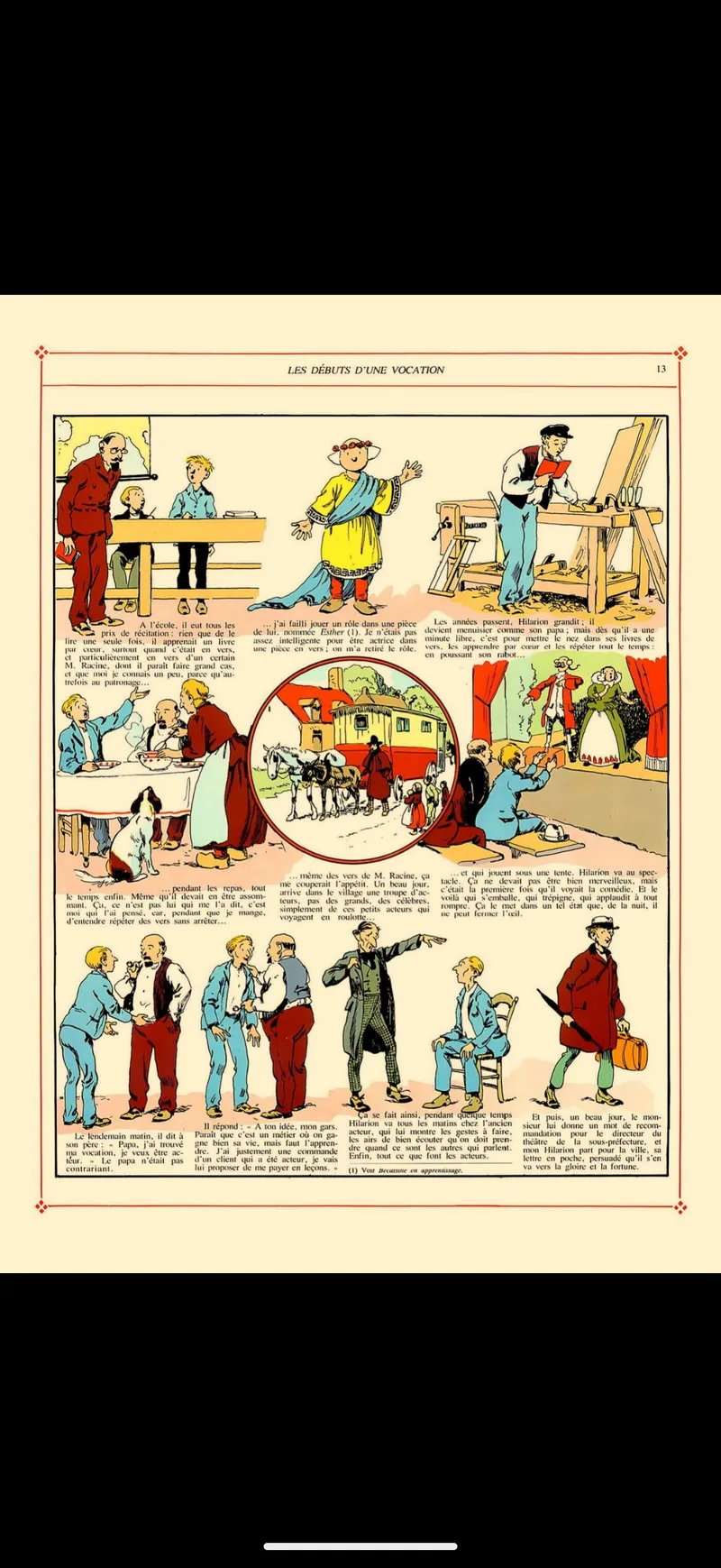 A full page of B&eacute;cassine nourrice in the TritonPanels reader after the colour change, its cream paper and inks noticeably warmer, on a black background